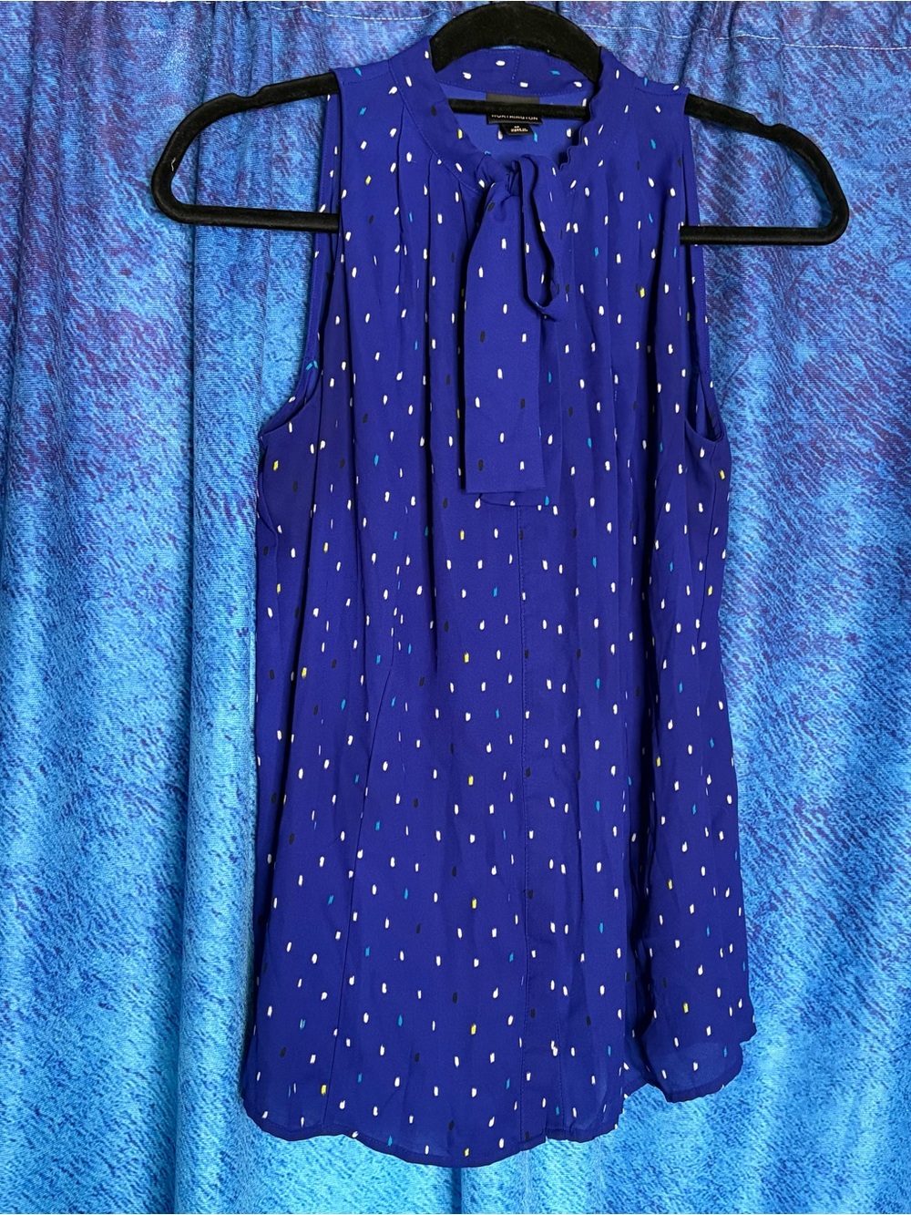 Tie-Neck Sleeveless Camisole in Royal Blue with Dot Print